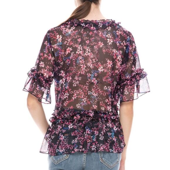 MISA - "Abigail" Short-Sleeve Blouse Floral Print - SZ XS, Black, Floral - Picture 3 of 15